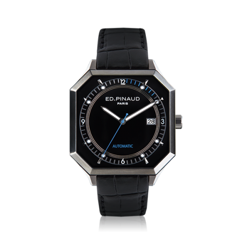 Automatic Watch - Steel Case, Black Dial, Black Leather Strap